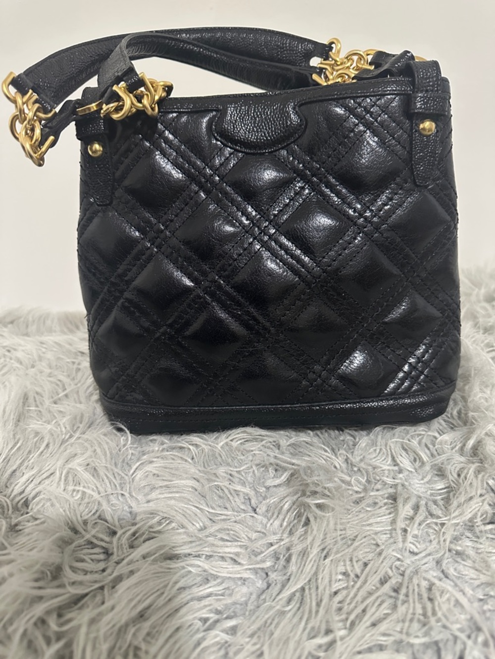 Brahmin Black Quilted Leather Shoulder Bag with Gold Hardware